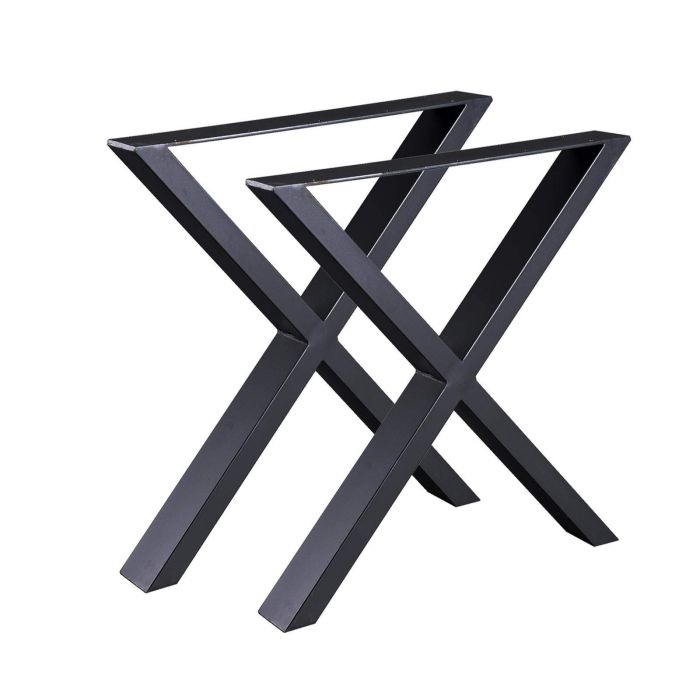 Jeu de 2 Pieds de table en acier format X noir, Pieds pour meubles, Pieds de table métal 60x72cm