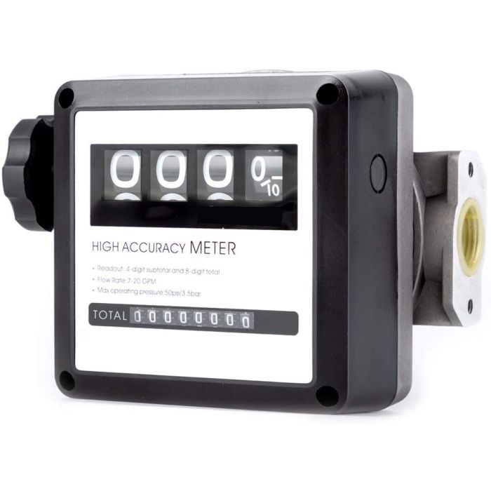 Débitmètre mécanique 4 chiffres compteur pour pompe de transfert de fluide  Diesel, Huile Eau Adblue 20-120l/min, 1