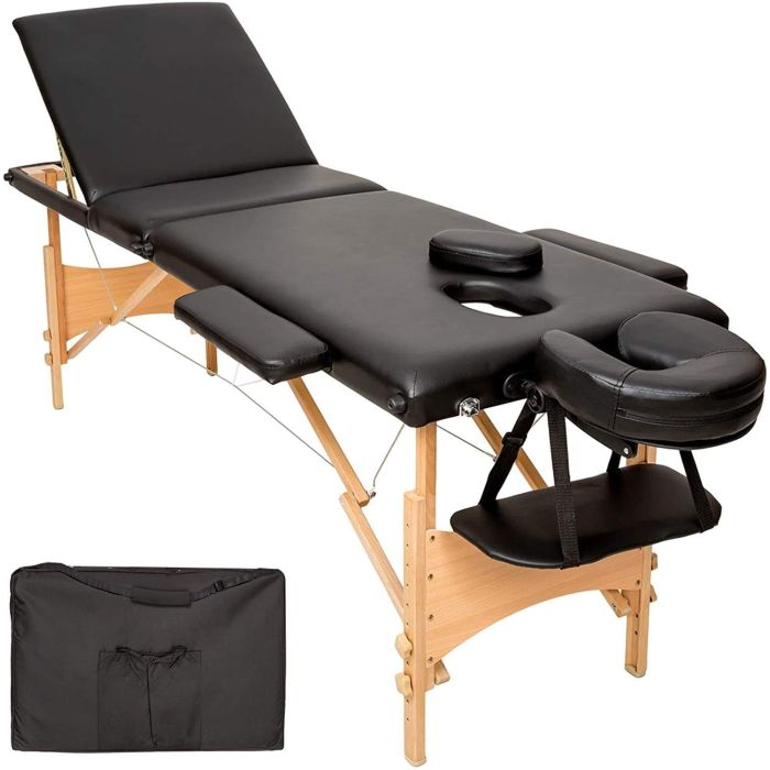 Table de massage pliante en bois 210x80x93cm, Noir, 120kg max, Mousse 9cm