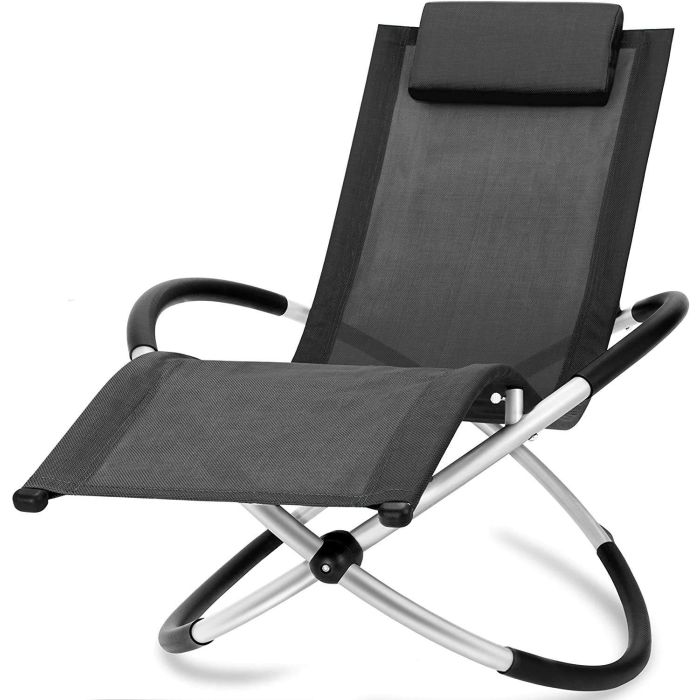 Chaise longue noire, relax de jardin, chaise de jardin, rocking chair, résistant aux intempéries, max 180kg