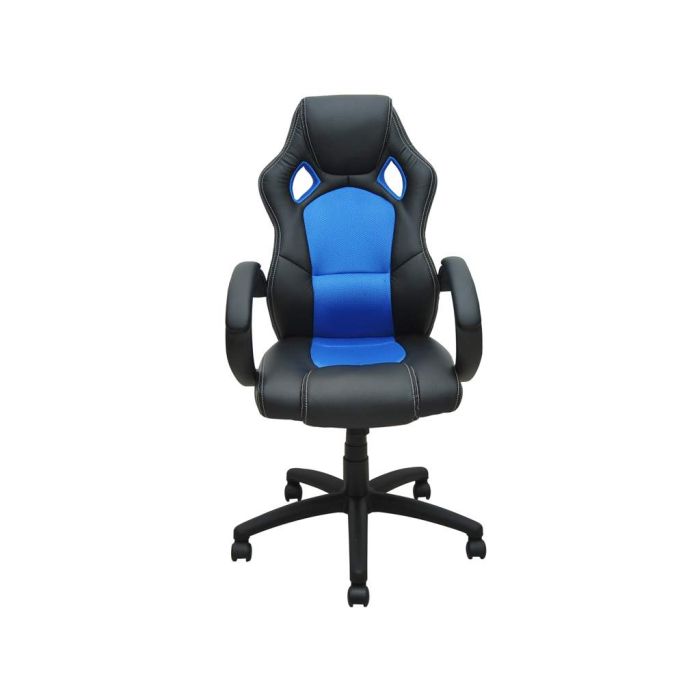 Siège baquet fauteuil de bureau bleu et noir, tissu et cuir
