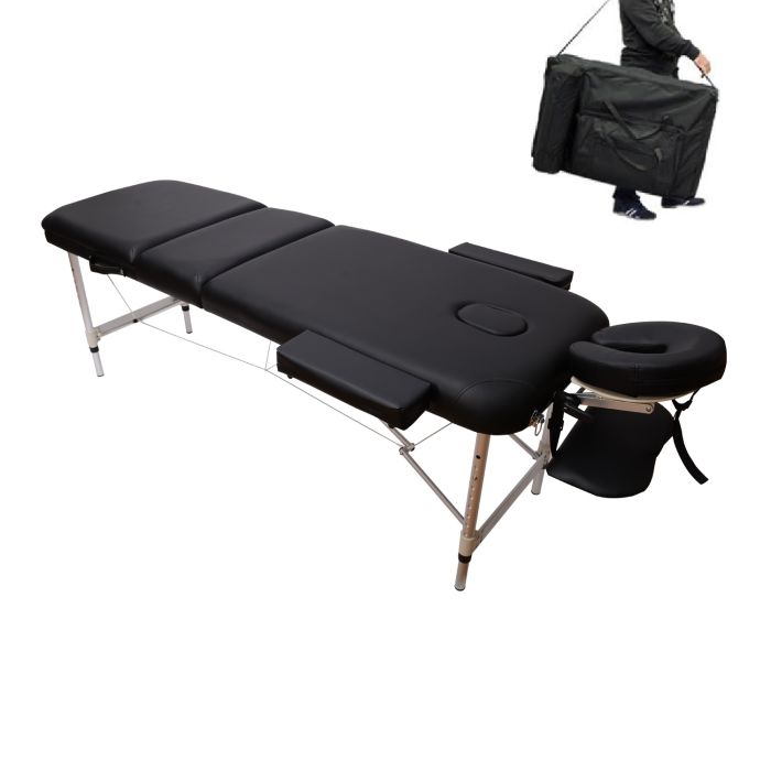 Table de massage pliante en aluminium 210x80x80cm, Noir, + Sac, Max. 120kg