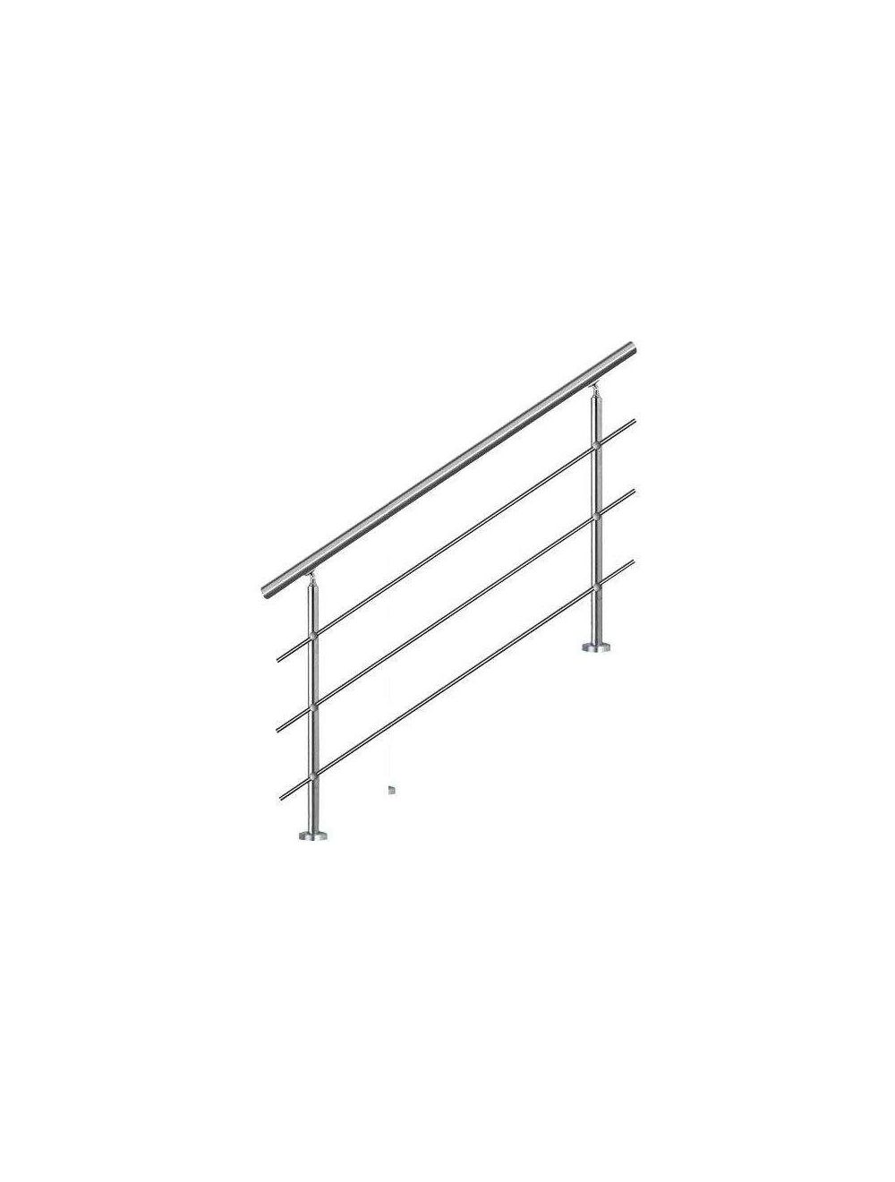 Main courante d'escalier 120cm, balcon, balustrade, garde-corps en inox avec 3 barres transversales, install. à plat ou inclinée