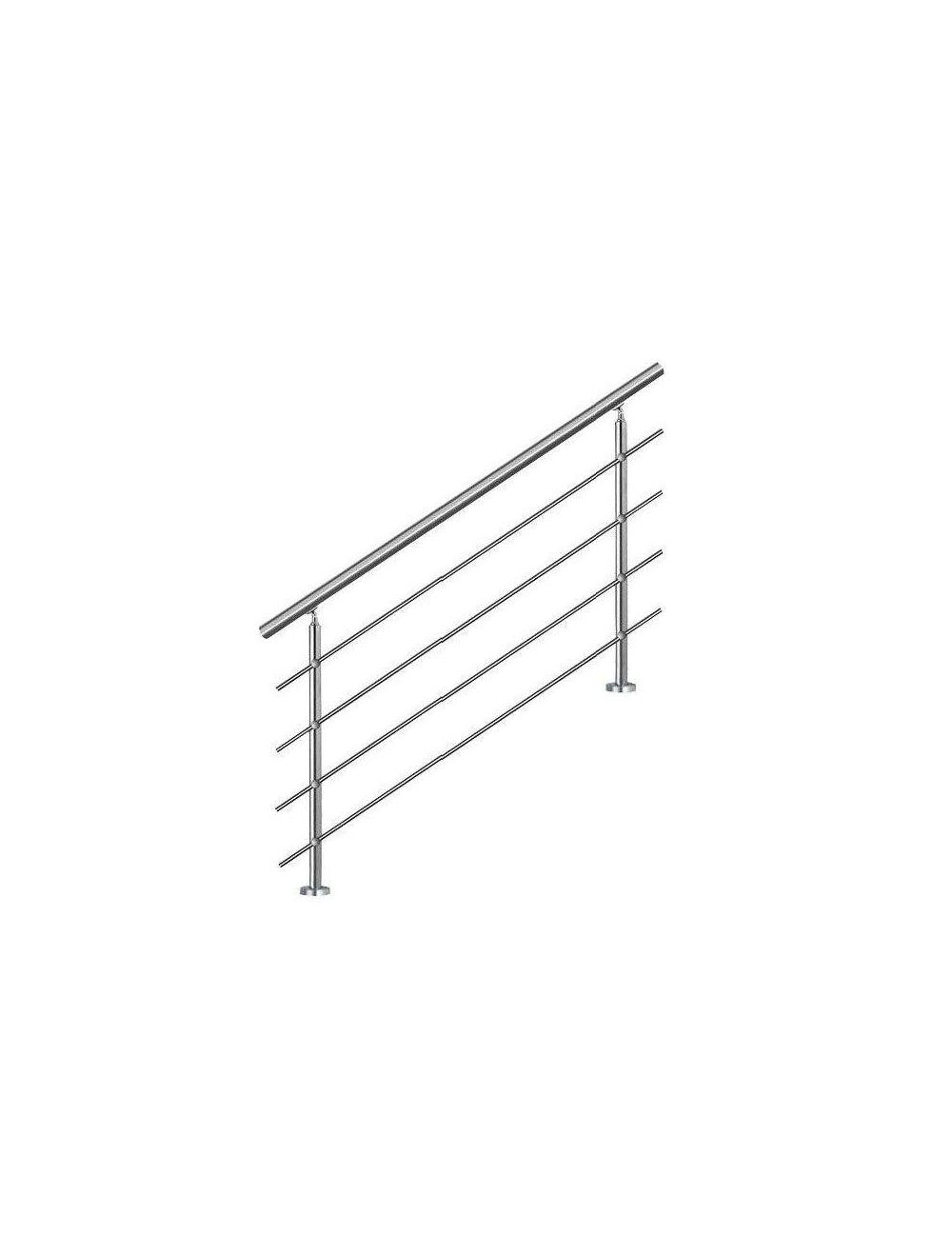 Main courante d'escalier 120cm, balcon, balustrade, garde-corps en inox avec 4 barres transversales, install. à plat ou inclinée