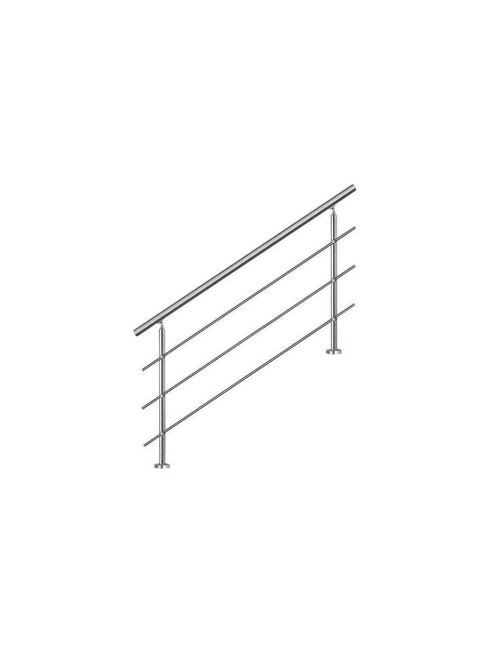 Main courante d'escalier 140cm, balcon, balustrade, garde-corps en inox avec 3 barres transversales, install. à plat ou inclinée