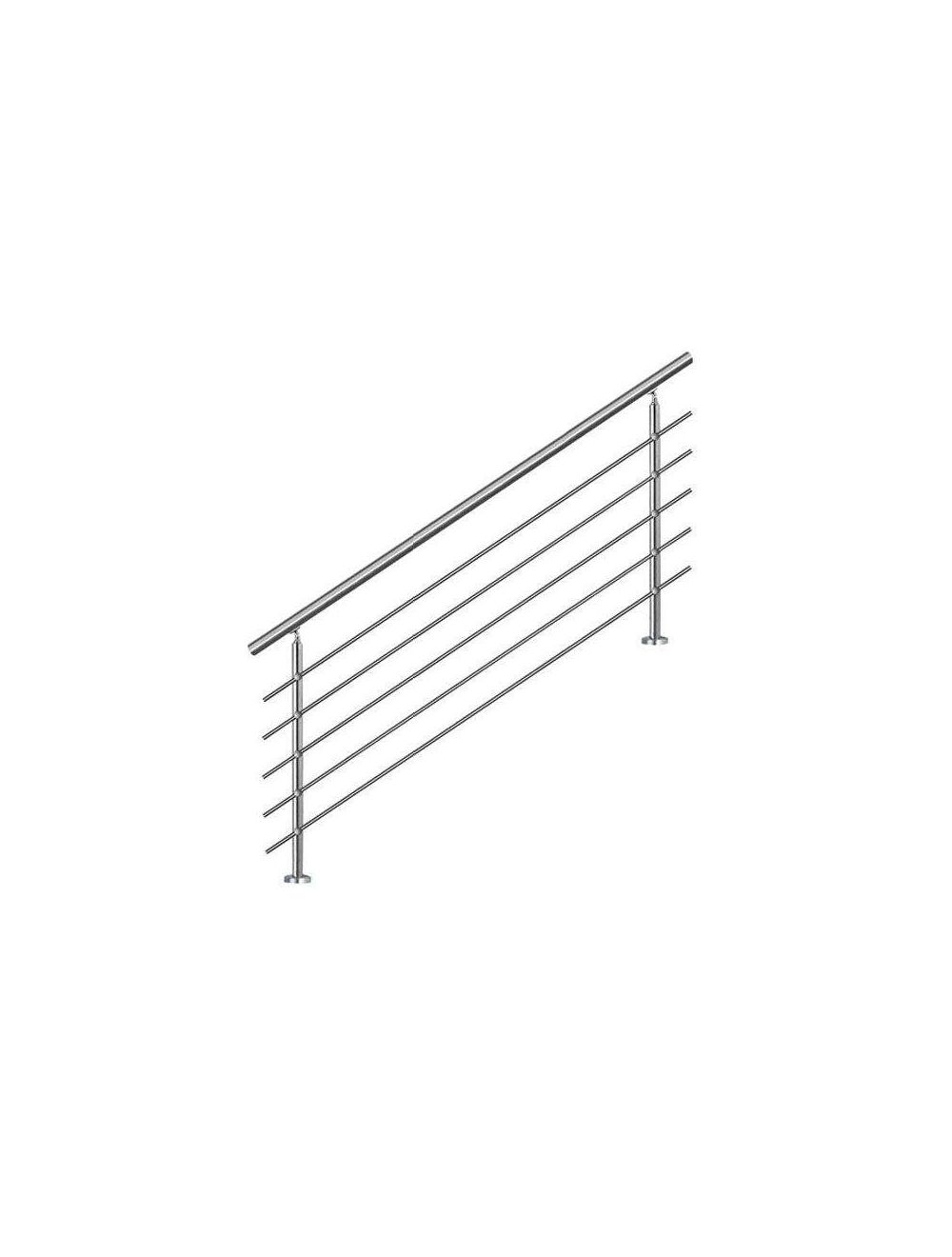 Main courante d'escalier 180cm, balcon, balustrade, garde-corps en inox avec 5 barres transversales, install. à plat ou inclinée