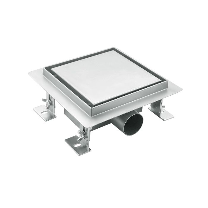 Caniveau de douche en inox carré 15cm, sterfput de douche réversible, hauteur ajustable 63-83mm