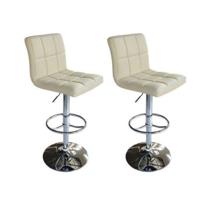 Paire de tabourets de bar / Chaises de bar, Hauteur réglable, revêtement Simili Cuir Blanc Crème