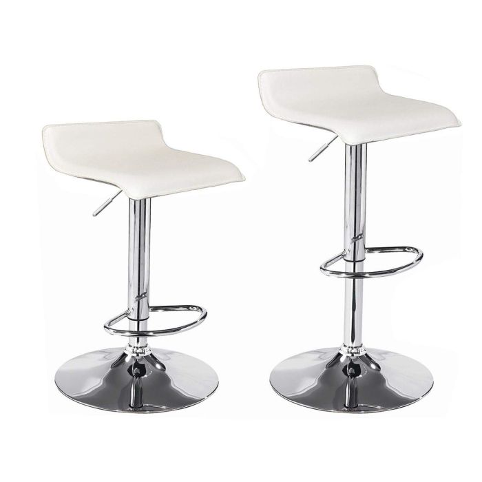 Paire de tabourets de bar / Chaises de bar, Hauteur réglable, revêtement Simili Cuir Blanc