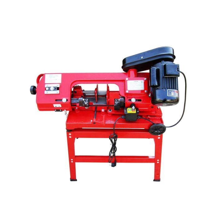 Scie à ruban pour métal 370W 230v avec support et étau + coupe angulaire verticale et horizontale.
