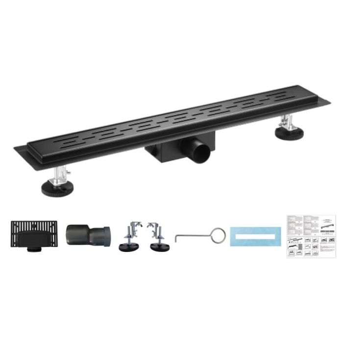 Caniveau de douche 70cm en inox black matt, sterfput de douche, hauteur ajustable 98-142mm