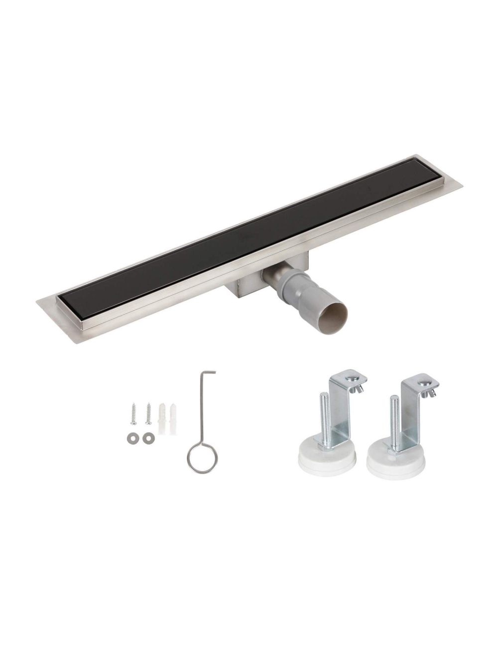 Caniveau de douche 80cm en inox, verre noir, sterfput de douche, hauteur ajustable 67-92mm