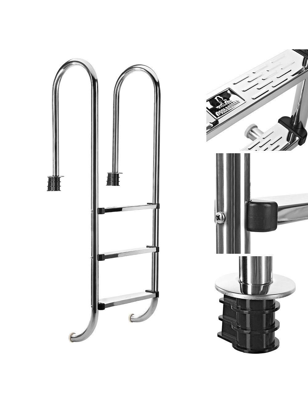 Echelle de piscine à 3 échelons en acier inoxydable 304SS, 158cm, Escalier piscine à 3 marches