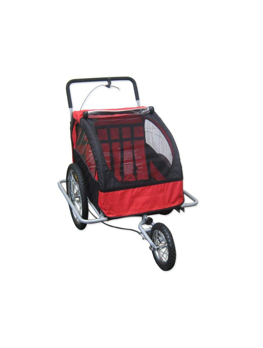 Remorque vélo 2 en 1 convertible en poussette et jogger pour deux enfants, coloris Rouge/Noir
