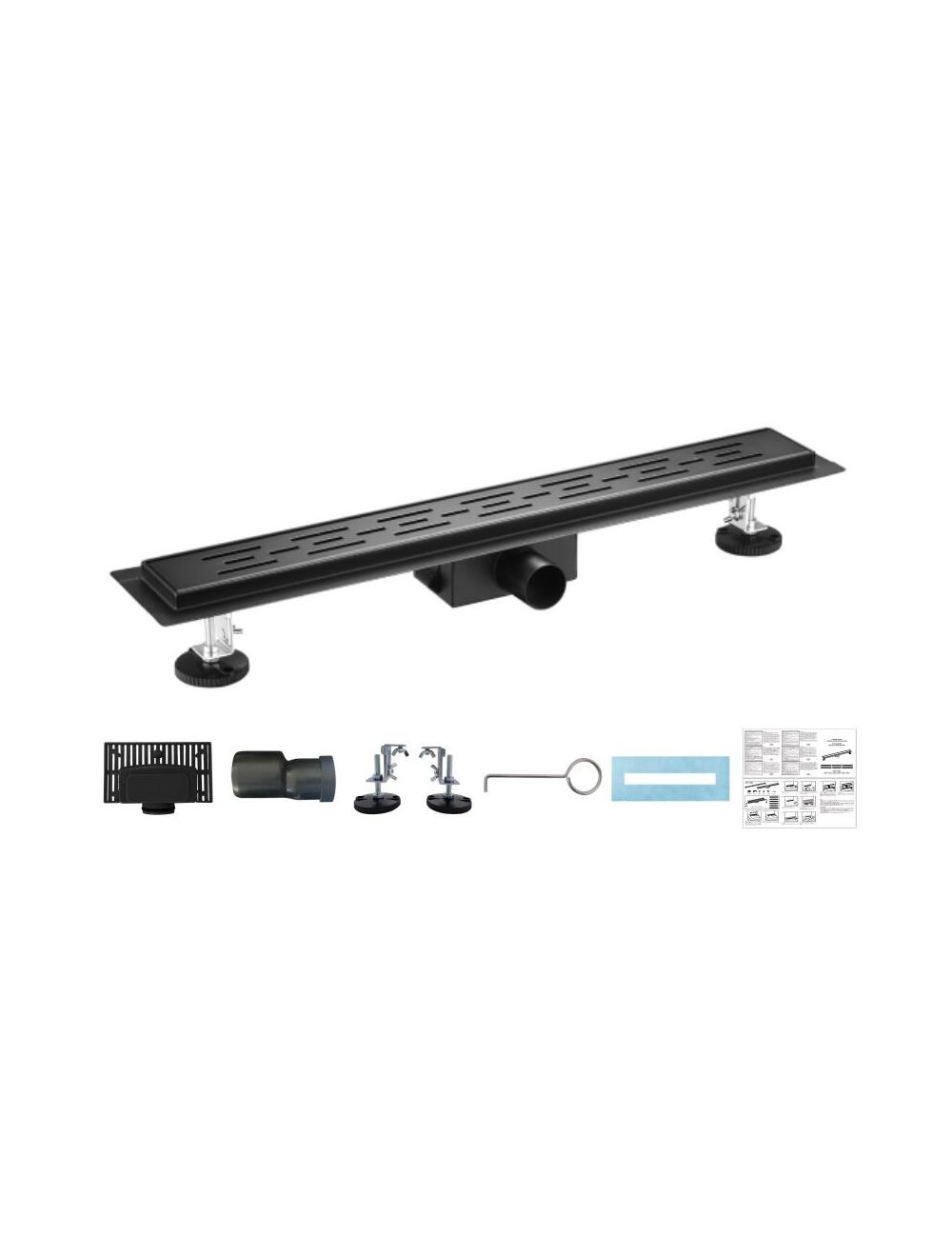 Caniveau de douche 90cm en inox black matt, sterfput de douche, hauteur ajustable 98-142mm