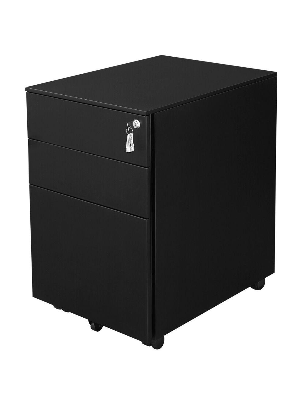 Caisson mobile à tiroirs en acier armoire de bureau chariot mobile caisson à roulettes noir