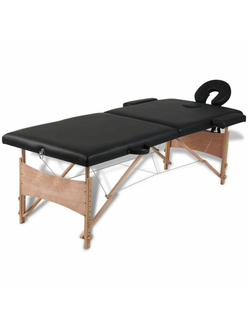 Table de massage pliante en bois 210x80x80cm noire, + Sac, Max. 120kg