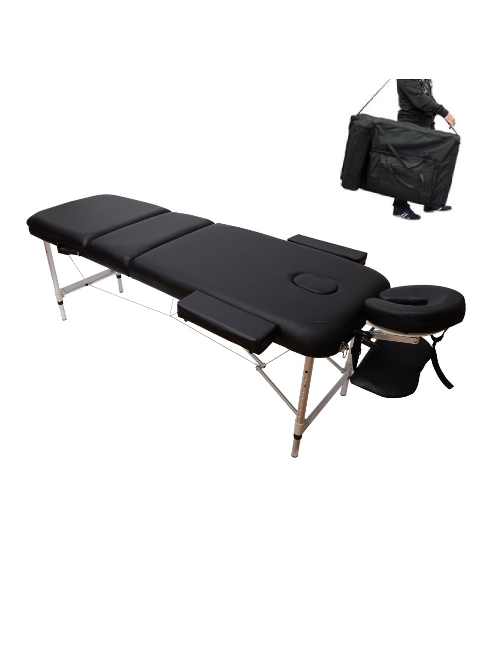 Table de massage pliante en aluminium 210x80x80cm, Noir, + Sac, Max. 120kg