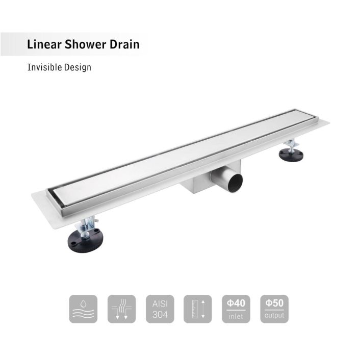 Caniveau de douche 90cm en inox, sterfput de douche, réversible, hauteur ajustable 98-142mm