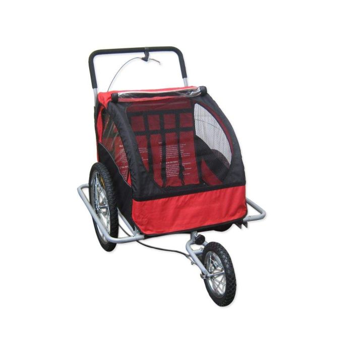 Remorque vélo 2 en 1 convertible en poussette et jogger pour deux enfants, coloris Rouge/Noir